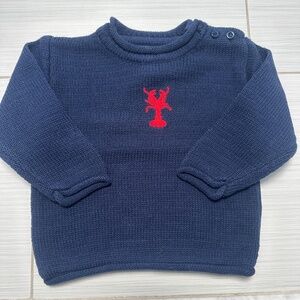 Kids Navy Roll Neck Sweater with Lobster